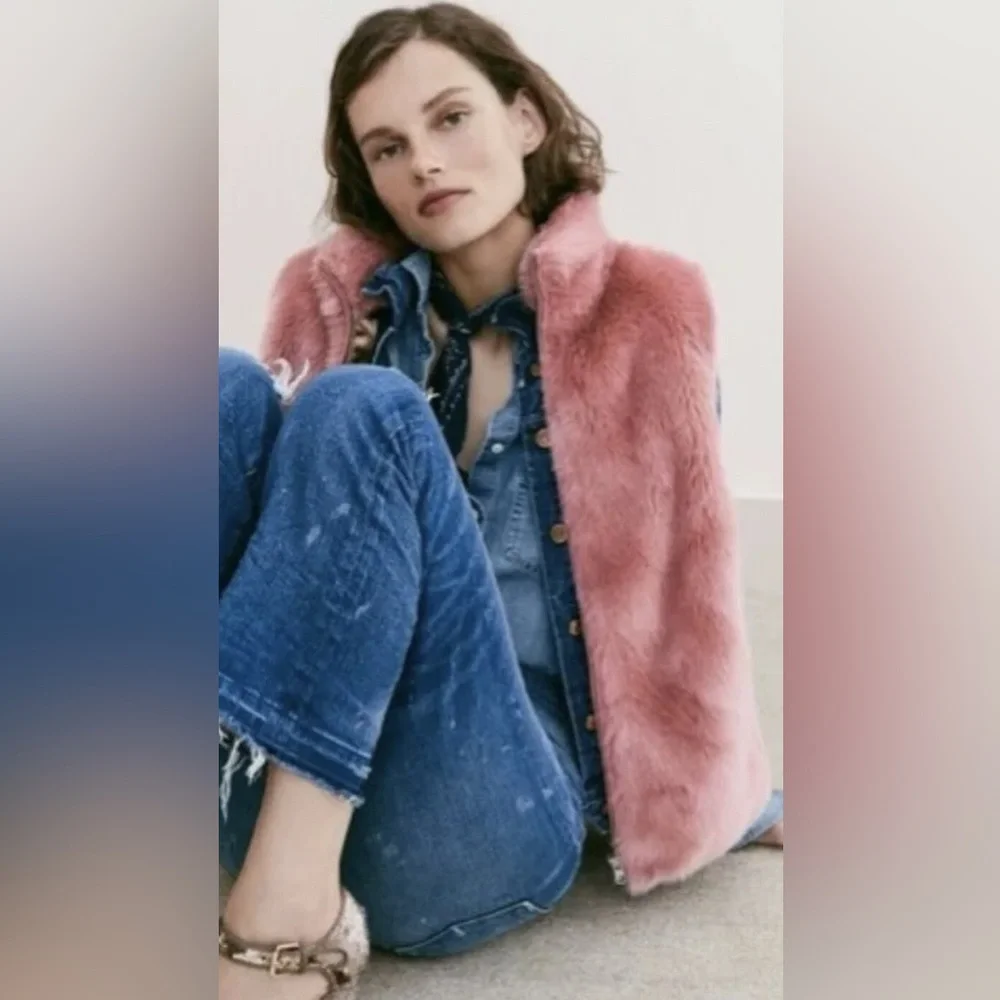 J. Crew Faux Fur Zip Vest Pockets